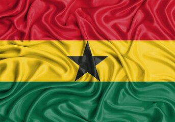 Ghana , national flag on fabric texture waving background.