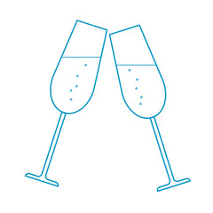 Sparkling wine in a two glasses. Cheers! Blue color. Vector, illustration.