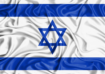 Israel , national flag on fabric texture waving background.