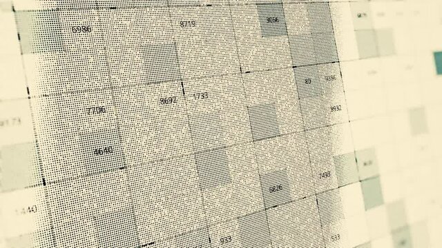Background of numbers in same size rows of moving squares. Animation. Concept of numerology, fate, and fortune telling seamless loop.