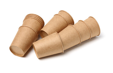  brown paper parchment coffee cups on white background