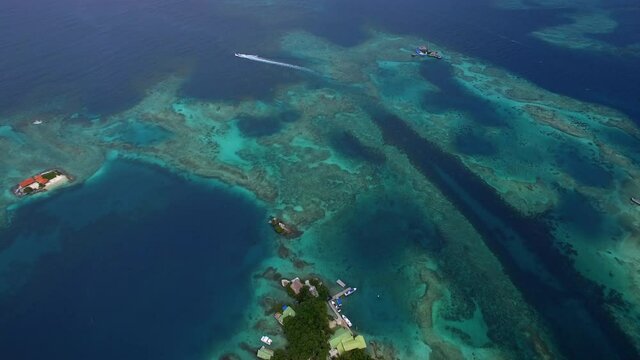 Aerial view of the Oceanarium at Rosario Islands (Spanish: Islas del Rosario ) off the coast of Cartagena de Indias, Caribbean Coast Region, Colombia.	