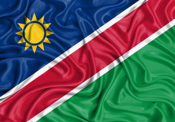 Obraz premium Namibia , national flag on fabric texture waving background.