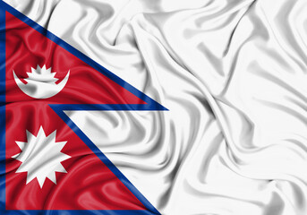 Nepal , national flag on fabric texture waving background.