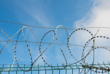 Barbed wire fence on the European and world border during a pandemic