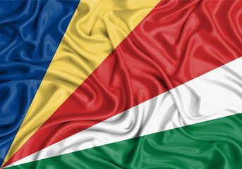 Seychelles , national flag on fabric texture waving background.