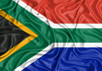 South Africa , national flag on fabric texture waving background.