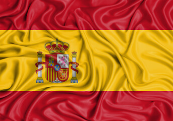 Spain , national flag on fabric texture waving background.