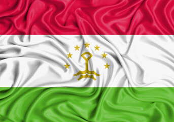 Tajikistan , national flag on fabric texture waving background.