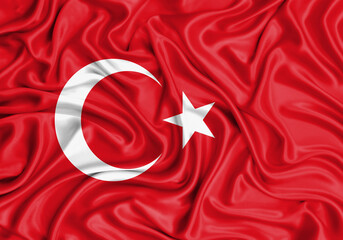 Turkey , national flag on fabric texture waving background.