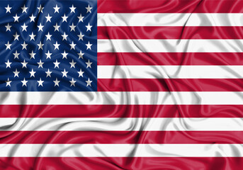 Fototapeta premium United States , national flag on fabric texture waving background.