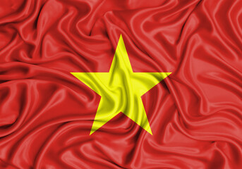 Vietnam , national flag on fabric texture waving background.