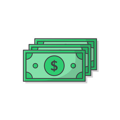 Dollar Money Cash Vector Icon Illustration. Dollar Bill Icon. Cash Money