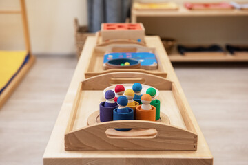 Montessori wood material for the learning of children at children school