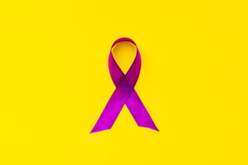 Purple ribbon awareness. Alzheimer's disease or pancreatic cancer or epilepsy. Top view