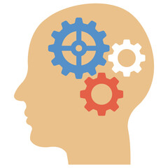 
A person with cogwheels symbolising thinking process
