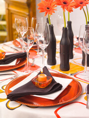 Reception room decorated for a social event.