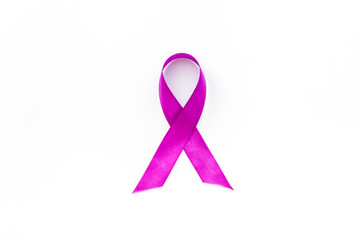 Purple ribbon awareness isolated on white. Alzheimer's or epilepsy awareness. Top view