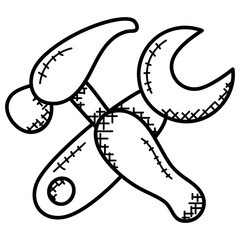 
Handyman is ready to repair with his work tools; wrench and hammer 
