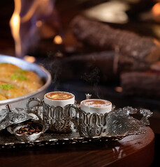 Turkish Mocca, Mocha with Baklawa, Havuc Dilimi and Fireplace