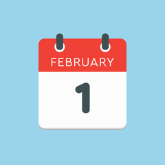 Icon day date 1 February, template calendar page