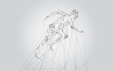 Obraz premium Man running isolated on gray background. For web site, artificial intelligence, breakthrough design, sport cover, energy vector and fit man. Sport vector design 