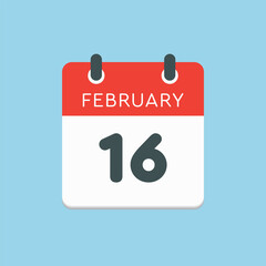 Icon day date 16 February, template calendar page