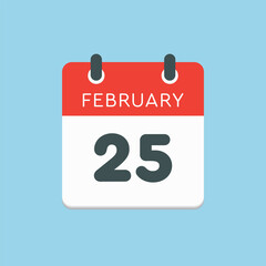 Icon day date 25 February, template calendar page