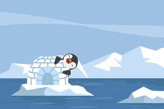 North Pole Arctic Penguin With Igloo Ice House