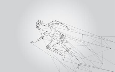 Man running isolated on gray background. For web site, artificial intelligence, breakthrough design, sport cover, energy vector and fit man. Sport vector design	