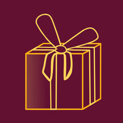 golden christmas gift vector illustration, outline style