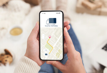 Modern courier delivery at home, shopogolic and online shopping