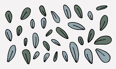 Hand drawn doodle leaves illustration. Simple floral element isolated on white background