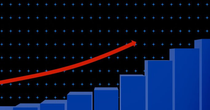 3d render with bottom up graph on blue stars background