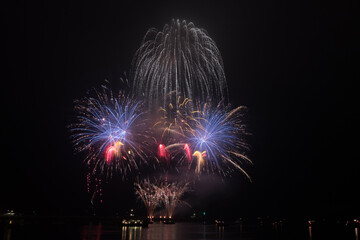 Fireworks over the harbour during the British Firework Championships in Plymouth, Devon.