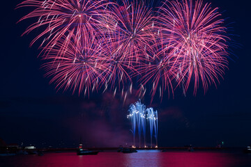 Fireworks over the harbour during the British Firework Championships in Plymouth, Devon.