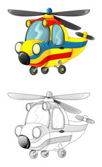 cartoon sketch scene with ambulance helicopter - illustration