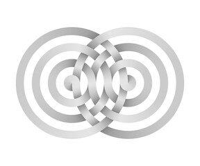 Infinity sign made of of intertwined twisted rings. Stylized Interference concentric waves.