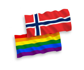Flags of Norway and Rainbow gay pride on a white background
