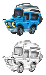 cartoon sketch scene with off road police car - illustration