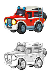 cartoon sketch scene with off road fireman car - illustration