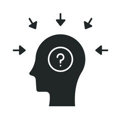 Profile with mental health glyph icon. Dementia illness problem. confused and Depressed, frustration, stress people. Cognitive disorder. Vector illustration. Design on white background. EPS 10