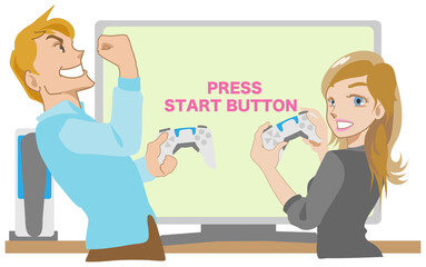 新型ゲームで遊ぶカップル