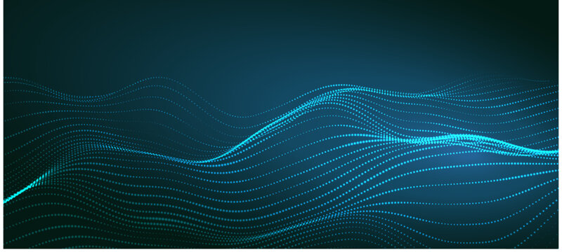Wave of particles on dark background. Technology backdrop. Pattern for presentations. Vector illustration