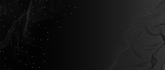 Black elegant minimal festive abstract background. Beautiful vector particle curved wavy lines. Blend futuristic shape. Luxury premium deep royal design. 3d waveform art digital poster. Night vj music © Alona Khadzhyoglo