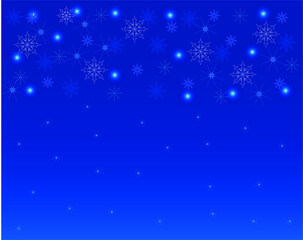 Abstract blue lights with soft light background illustration. Luminous stars. Snowflakes on a blue background. Christmas gradient background. Different snowflakes. Christmas background.