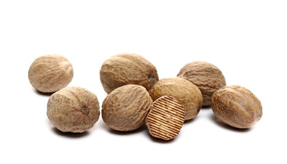 Nutmeg seeds isolated on white background