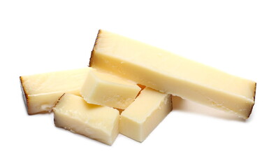 Sheep milk cheese slices isolated on white background