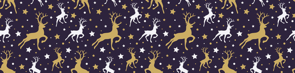 Christmas pattern with reindeer and star icons. Vector
