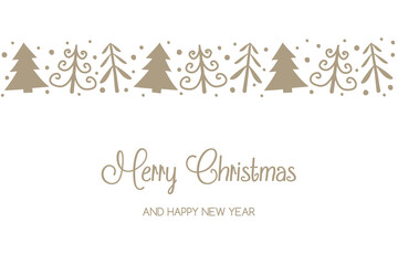 Christmas greeting card with hand drawn trees. Vector